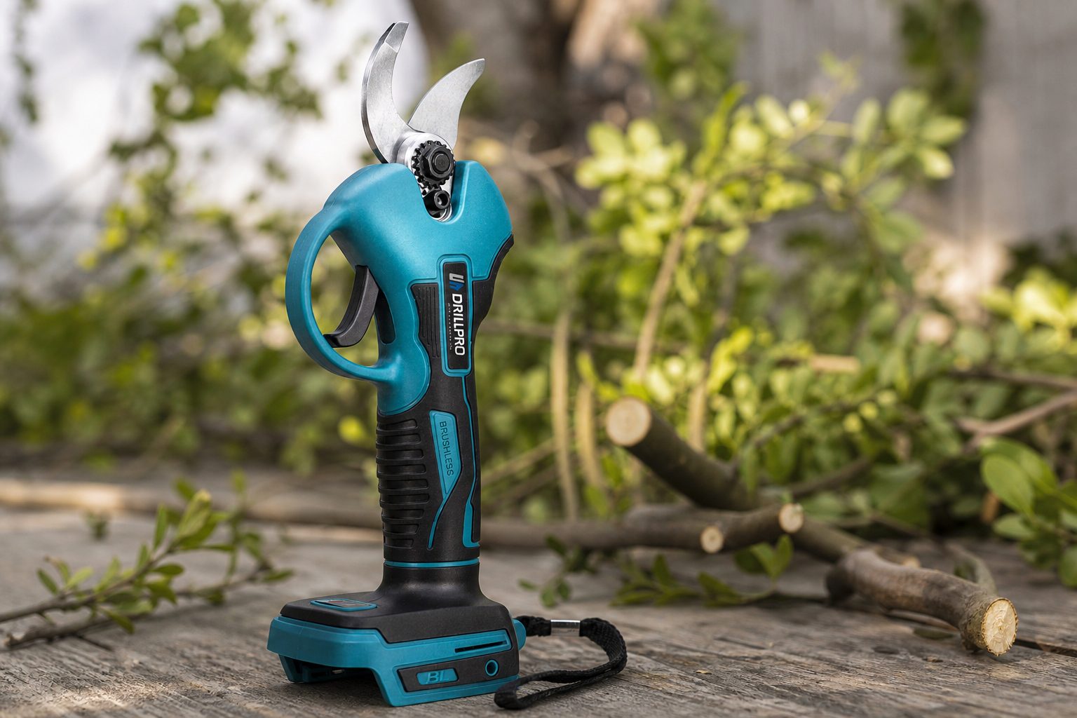 DrillPro 18 V aku záhradné nožnice s SK5 čepeľou sľubujú rez do 50 mm, no reálni používatelia hovoria skôr o približne 30 mm